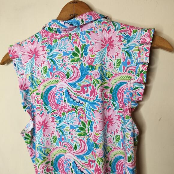 Gottex Floral Stretch Sleeveless Top Collared Colorful - Picture 8 of 9